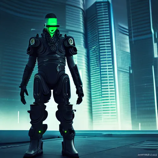 Image similar to a realistic cyberpunk man wearing futuristic armor, photorealistic, octane render,