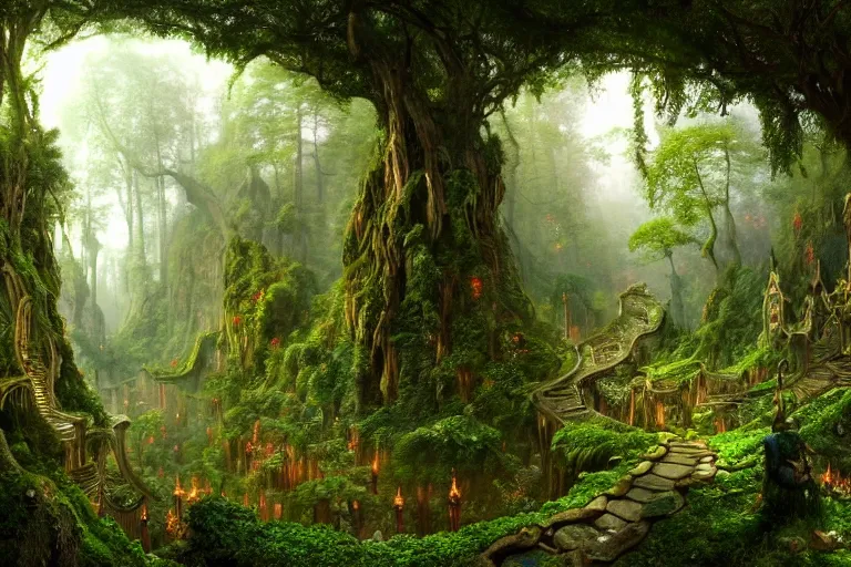 Prompt: a beautiful and highly detailed matte painting of a secret elven garden in a valley in a lush forest in the misty mountains, psychedelic, celtic, intricate details, epic scale, insanely complex, 8 k, sharp focus, photorealism, artstation, cgsociety, by caspar friedrich, albert bierstadt, james gurney, brian froud,