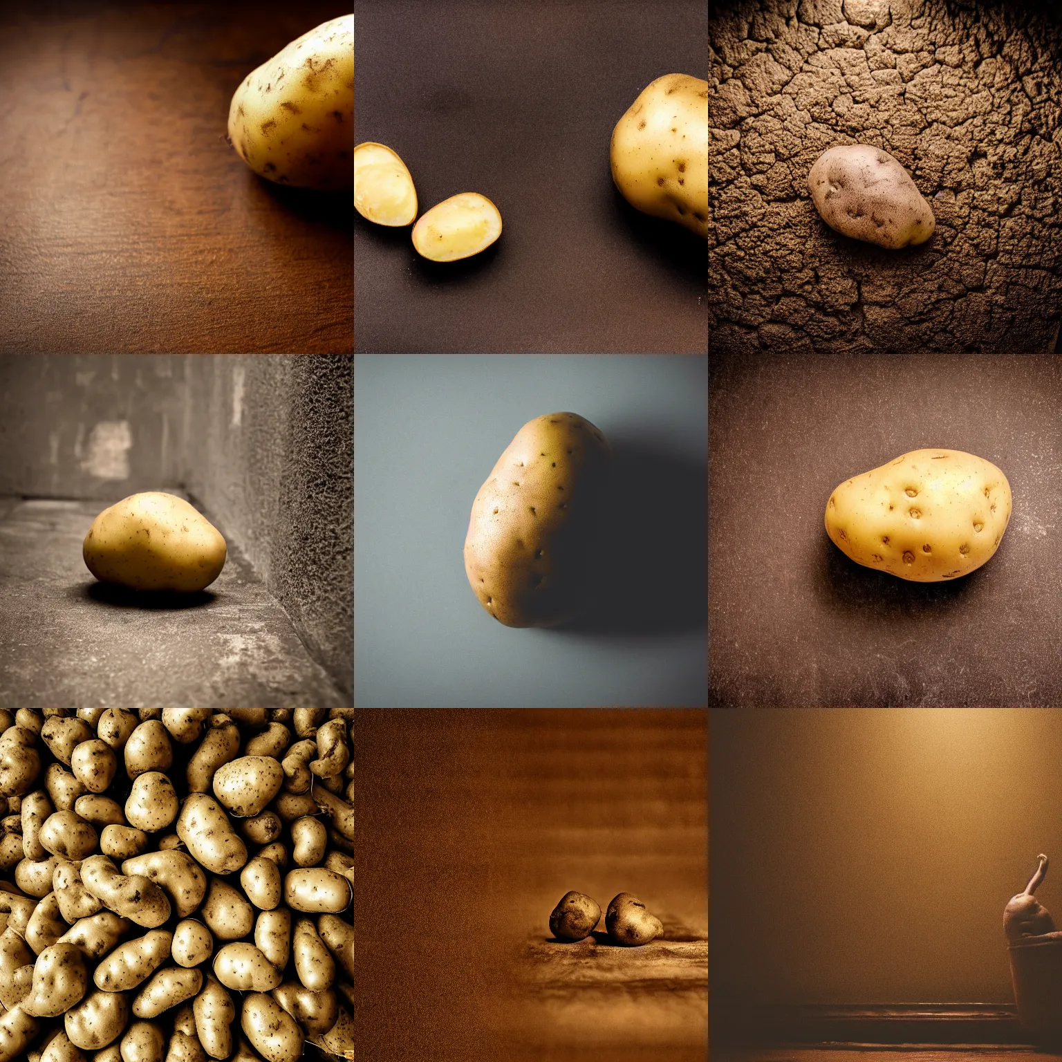 Prompt: a photograph of a potato | extremely dramatic lighting, framing and composition