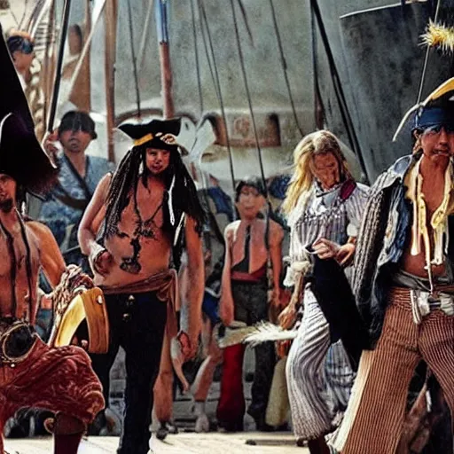 Prompt: real-life one piece, a still of Pirates of the Caribbean