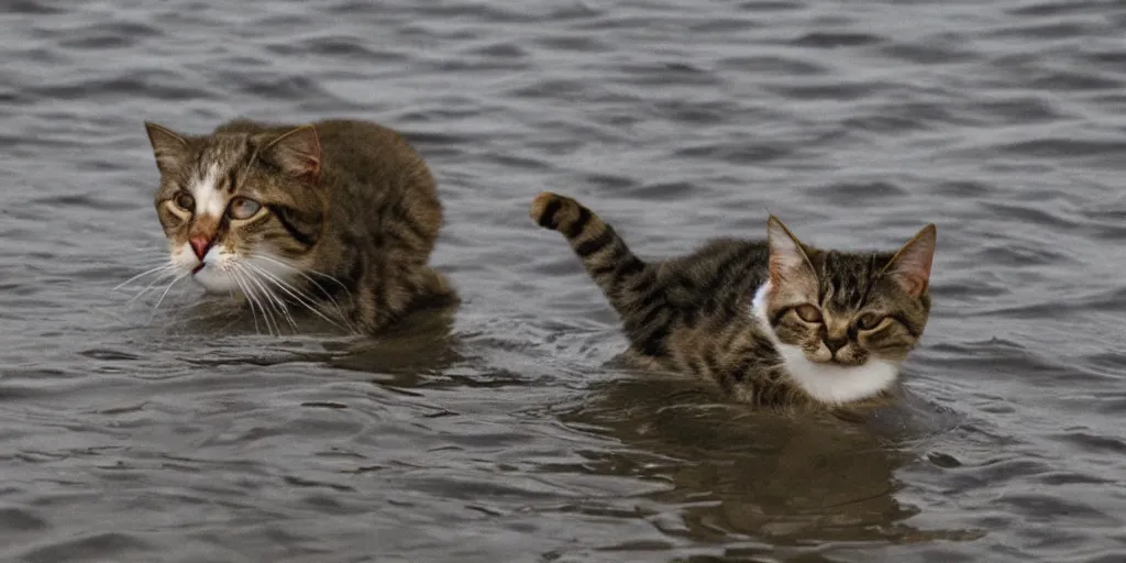 Prompt: the cat that has been dancing on the surface of the water