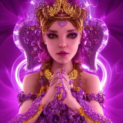 Image similar to portrait princess of amethyst, glowing, ornate and intricate purple jewelry, jaw dropping beauty, glowing background lighting, purple accent lighting, hyper detailed, fairy tale, 4 k octane render