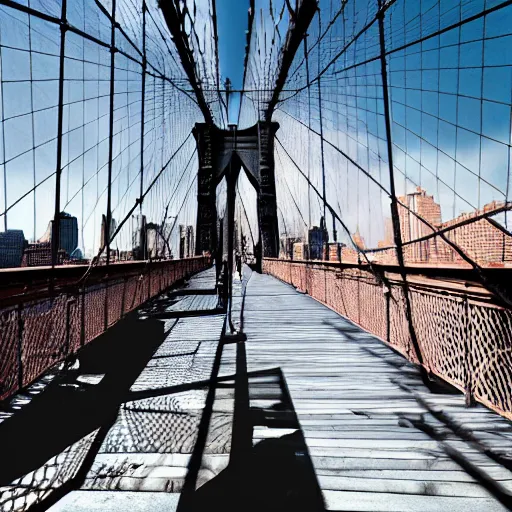 Prompt: photo of giant lizard on the Brooklyn Bridge, 50mm, beautiful photo