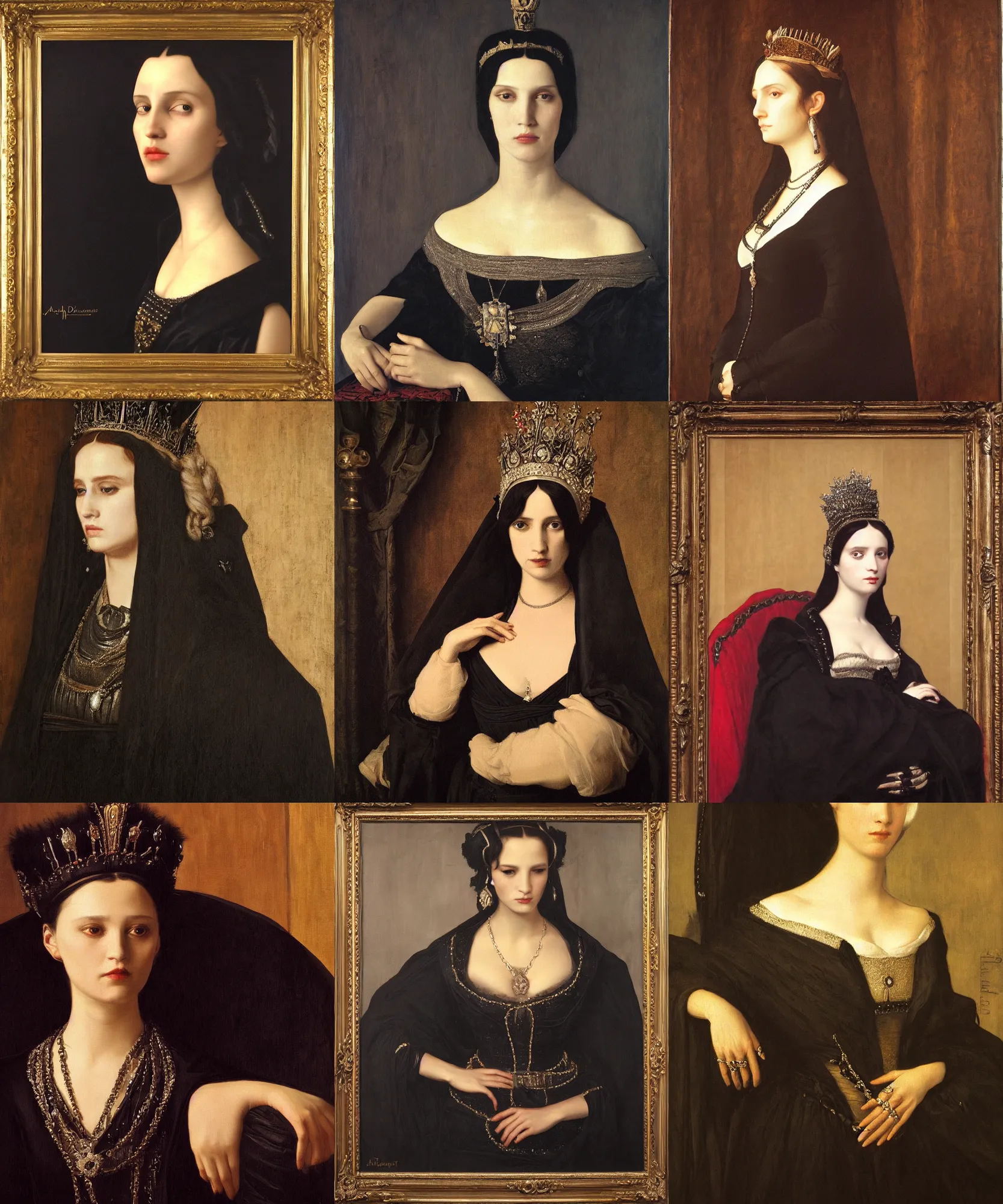 Prompt: The portrait of Lady in black wax crown by Jean Auguste Dominique Ingres, dark fantasy, witcher, very detailed oil painting, masterpiece, 8k