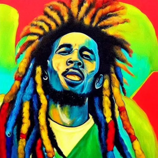 Image similar to a beautiful painting of a bob Marley sheep, Rastafarian, dreadlocks