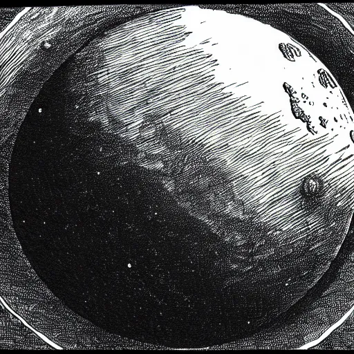 Prompt: a gustave dore style planet, 1 9 7 0 s sci - fi, ink drawing, smooth, sharp focus, vibrant volumetric natural light.