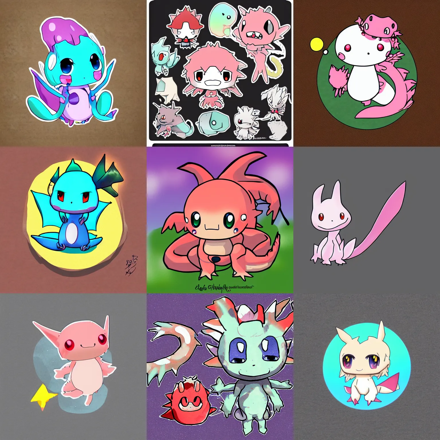 Prompt: anime chibi baby axolotl dragon, DigiToonz, Pokémon