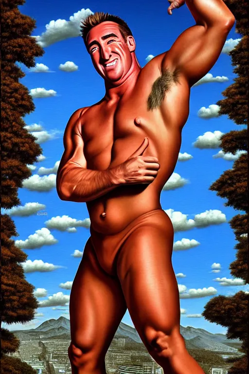 Image similar to hyperrealism billy herrington wallpaper in style of rob gonsalves, giger, araki nobuyoshi