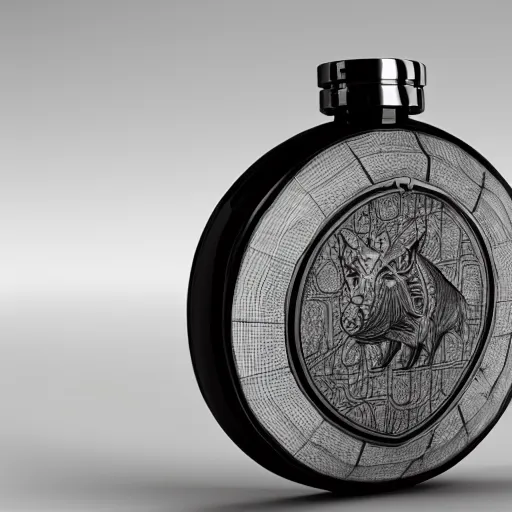 Prompt: transparent ancient boar flask with heart, raytracing, orthographic 3d rendering, octane render