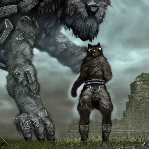 Prompt: cat inspired by shadow of the colossus