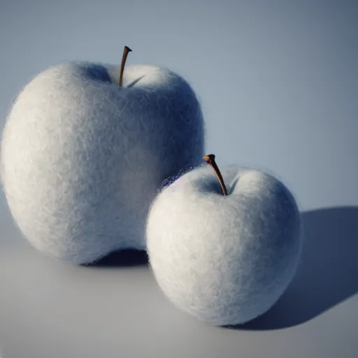 Image similar to apple made of wool cotton melting, octane render, 8 k, highly detailed, white background