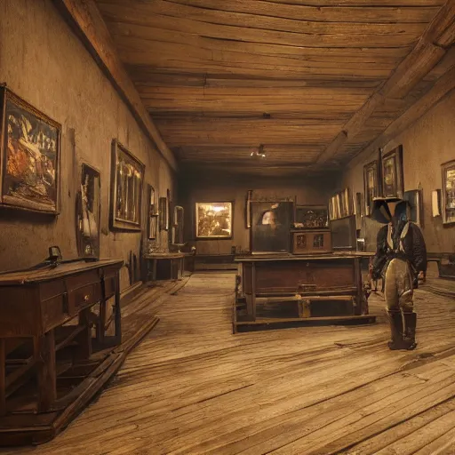 Prompt: Inside a museum in Red Dead Redemption 2