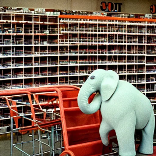 Prompt: an elephant in homedepot by william eggleston