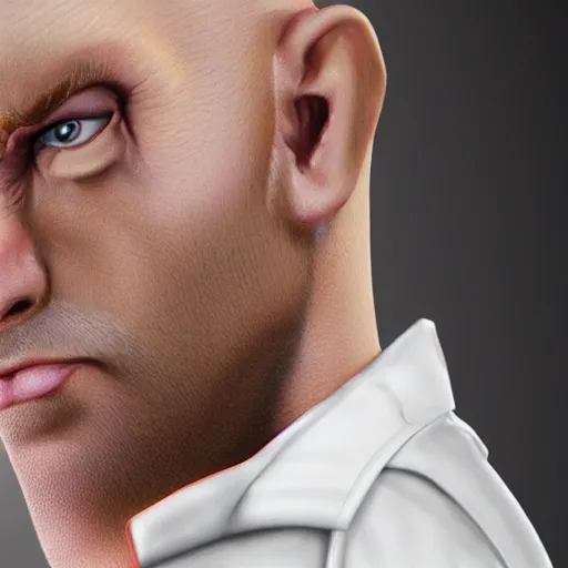 Image similar to Dr. Venture in real life with a reddish-brown chin strap goatee and a hooked nose, long gaunt face, skinny body and neck, very thin and bald, realistic, very realistic, hyperrealistic, highly detailed, very detailed, extremely detailed, detailed, digital art, oil painting, trending on artstation, headshot and bodyshot, detailed face, very detailed face, extremely detailed face, HD Quality, 8k resolution