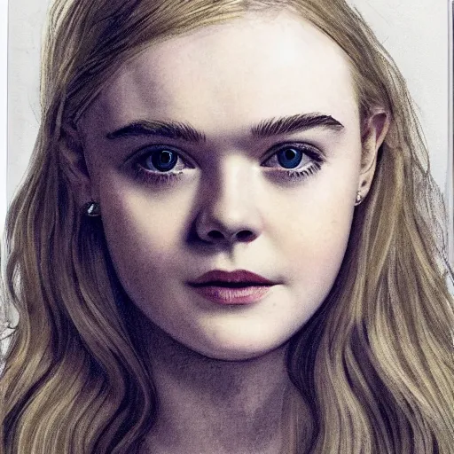 Prompt: Elle Fanning, head and shoulders portrait, extremely detailed masterpiece, one single continues line.