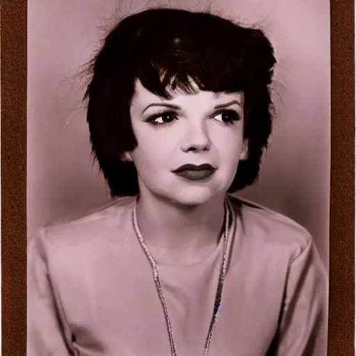Prompt: photographic portrait of a hybrid of k. j. steinberg and judy garland aged 2 2, with a fringe, 8 k