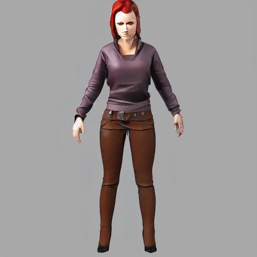 Prompt: christina hendrix character model, default standing pose, 1 of 1 6, orthographic front view, single figure, 4 k photograph, clear details