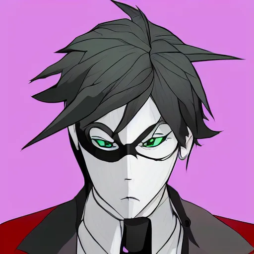 Prompt: guy character in mask looking straight made in persona style highly detailed high quality, 8k, smooth, art, digital art colorful