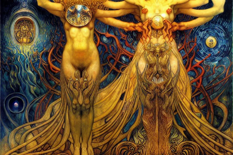 Image similar to Divine Chaos Engine by Karol Bak, Jean Delville, William Blake, Gustav Klimt, and Vincent Van Gogh, symbolist, visionary