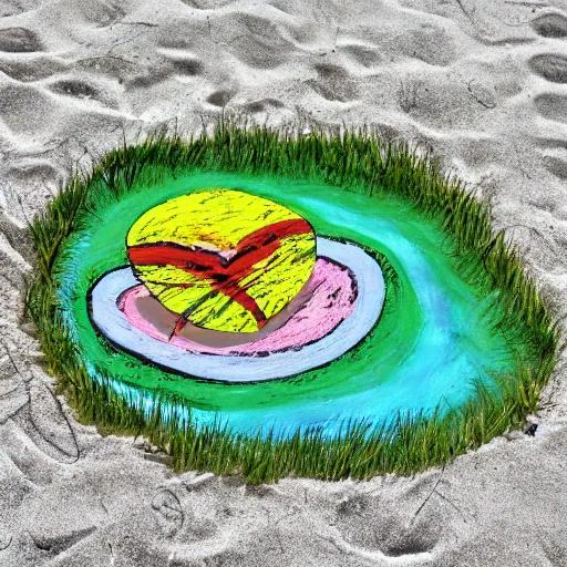 Prompt: spring love on the beach art land art