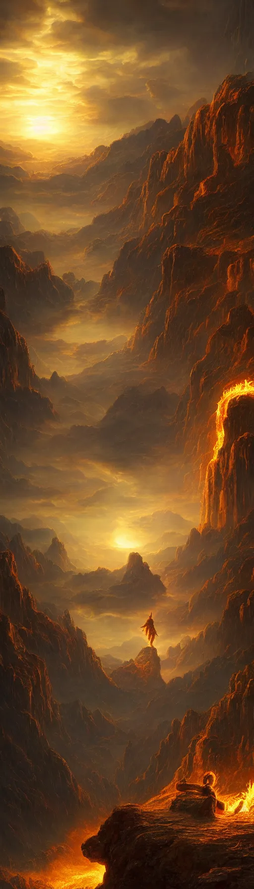 Prompt: Prometheus stealing fire from the Gods. In the style of an incredibly awe-inspiring Bruce Pennington Thomas Cole and Grimshaw digital art mural painting. unreal engine, 4k, octane render, matte, exquisite detail