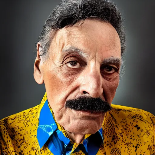 Image similar to old freddie mercury singer at age 9 0 years old, color ( sony a 7 r iv, symmetric balance, polarizing filter, photolab, lightroom, 4 k, dolby vision, photography award ), vogue, perfect face, movie poster