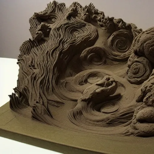 Prompt: claymation, 3 d clay sculpture, made of clay, ocean waves sculpture, inspired by hokusai