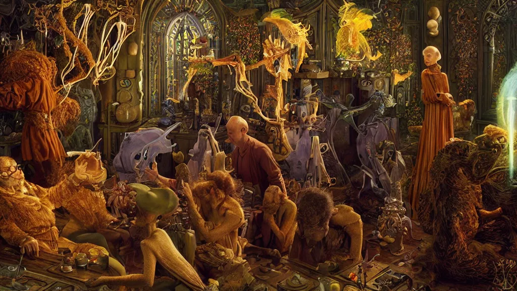 Prompt: A Fantasy Tableau by James C. Christensen and Wojciech Siudmak