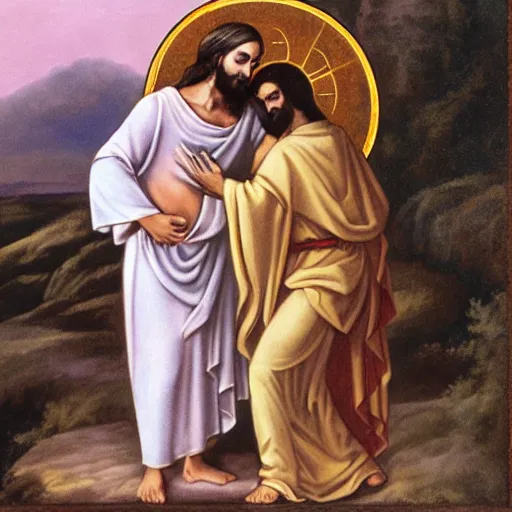 Prompt: jesus hugs a devotee