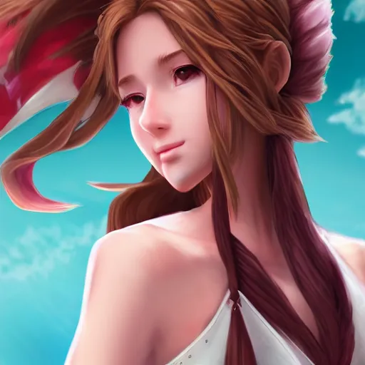 Image similar to high quality art of aerith aeris by logan cure, BangkuART, sakimichan, yan gisuka, zeronis, dan eder, nick silva, Ja Mong, 4k, artstation