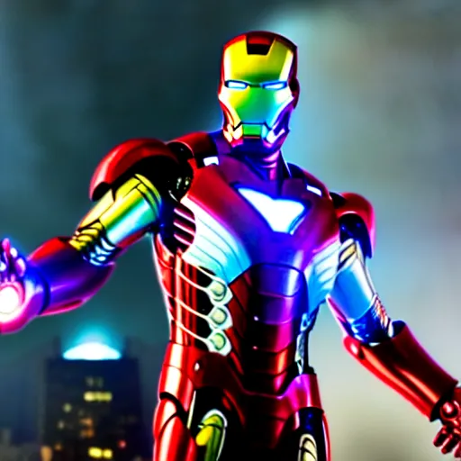 Image similar to photorealistic, hyperdetailed portrait of tony stark wearing a fully chrome iron man suit, night, city, rain, dense fog, hd, 8 k resolution, unreal engine 5