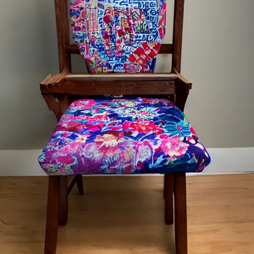 Image similar to a chair made from kimonos