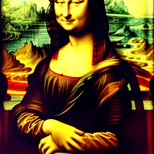 Image similar to davinci's mona lisa but she's from the 8 0 s