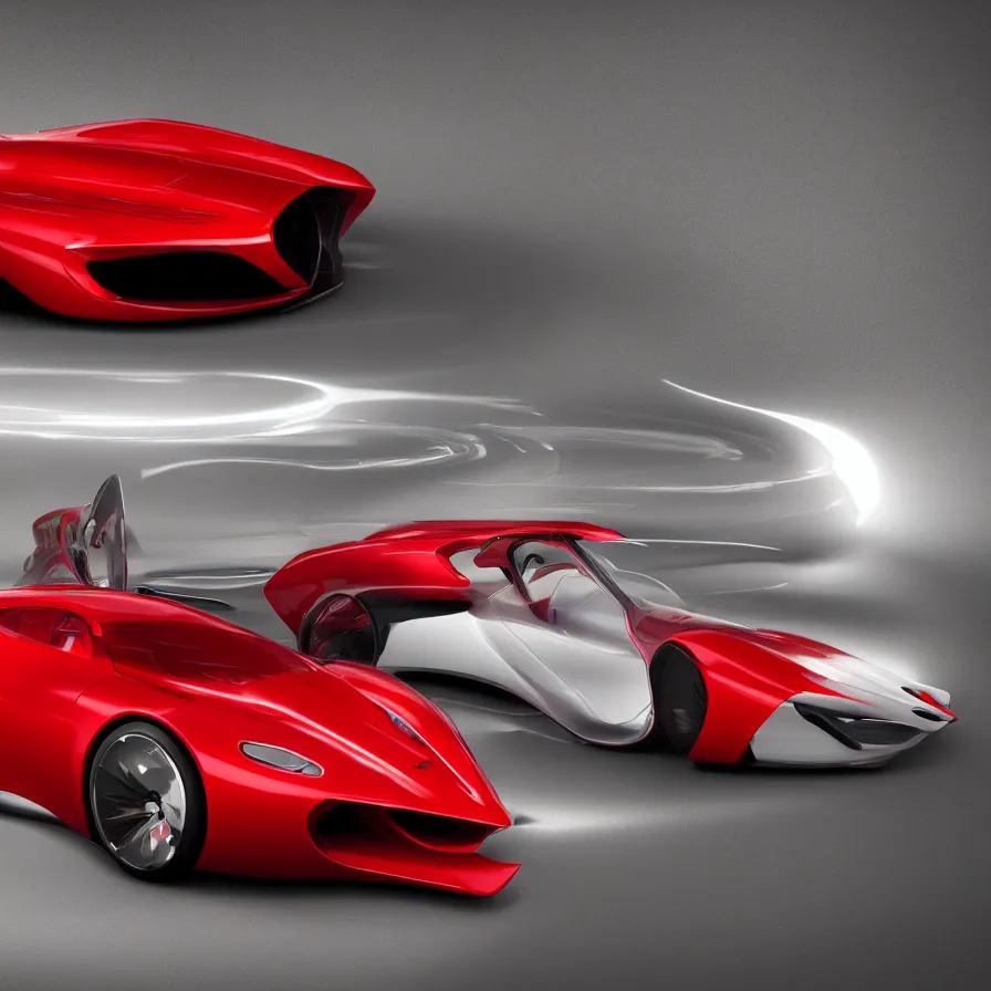 Prompt: exotic finality red fluid futuristic sportscar race designed by lotus pininfarina and vw design, circa 1 0, 0 0 0 hdr, photorealistic, volumetric lighting, 8 k, bokeh