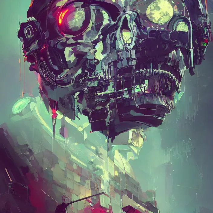 Prompt: a beautiful painting of a cyberpunk skull by sergey kolesov and vania zouravliov and pascal blanche. in style of colorful comic noir illustration, symmetry, sci fi, hyper detailed. octane render. trending on artstation