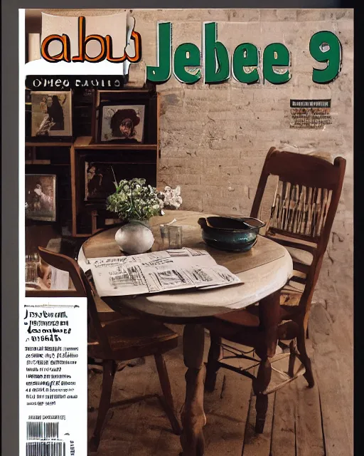 Image similar to 'a full view of table and magazine with picture of jerma985', magazine