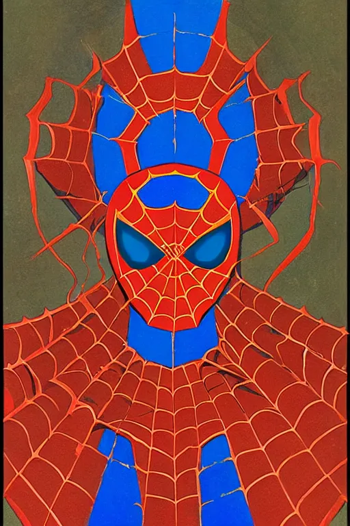 Image similar to spiderman, marvel, artwork by nicholas roerich