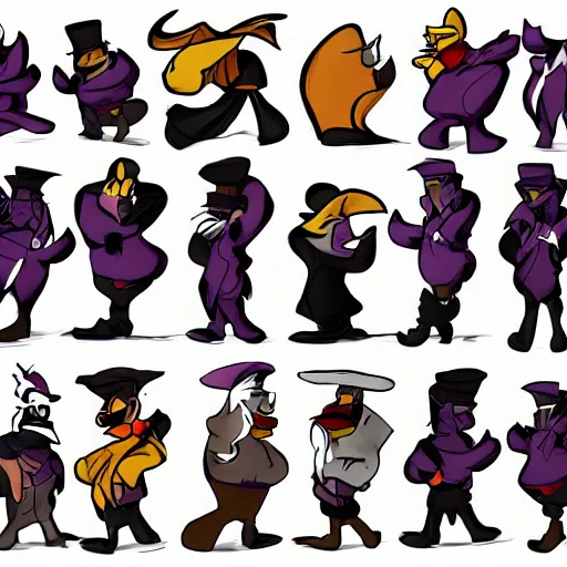 Prompt: character concept art, baroque darkwing duck fighting crime