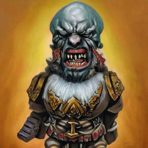 Image similar to chaos dwarf smith from warhammer fantasy : : head and torso oil painting