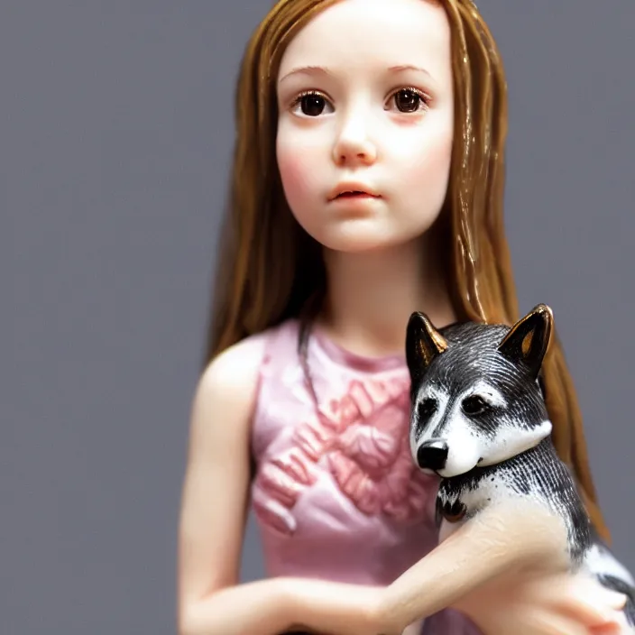 Image similar to 80mm resin detailed miniature of a Girl with a Dog, Product Introduction Photos, 4K, Full body, Simple Background