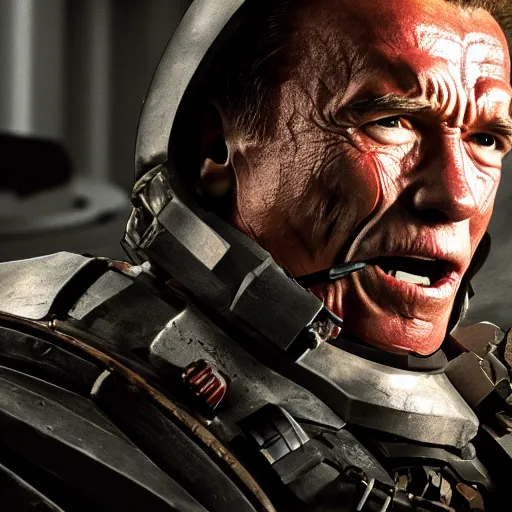 Image similar to hyperrealistic dslr film still of arnold schwarzenegger in dead space, stunning 8 k octane comprehensive 3 d render, inspired by istvan sandorfi & greg rutkowski & unreal engine, perfect symmetry, dim volumetric cinematic lighting, extremely hyper - detailed, incredibly real lifelike attributes & texture, intricate, masterpiece, artstation, 8 k 8 5 mm f 1. 4