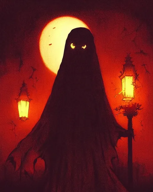 Image similar to creepy evil ghost, halloween night, horror wallpaper aesthetic, cinematic, dramatic, super detailed and intricate, by koson ohara, by darwyn cooke, by greg rutkowski, by satoshi kon