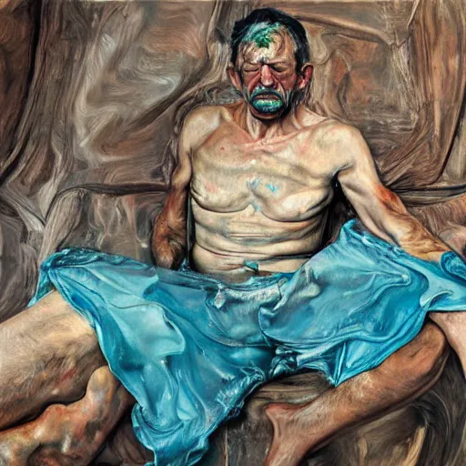 Image similar to high quality high detail painting by lucian freud and jenny saville, hd, crazy, turquoise