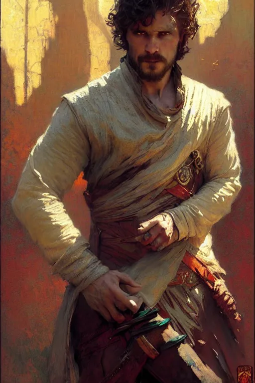 Image similar to attractive man, game of thrones, cool colors, painting by gaston bussiere, craig mullins, greg rutkowski, alphonse mucha