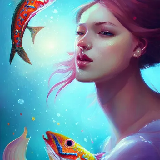Image similar to colorful and festive captivating fish with chocolate. rich vivid colors, ambient lighting, dynamic lighting, 4 k, atmospheric lighting, painted, intricate, highly detailed by charlie bowater