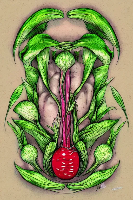 Image similar to radish humanoid, symmetrical, highly detailed, digital art, sharp focus, trending on art station, anime art style