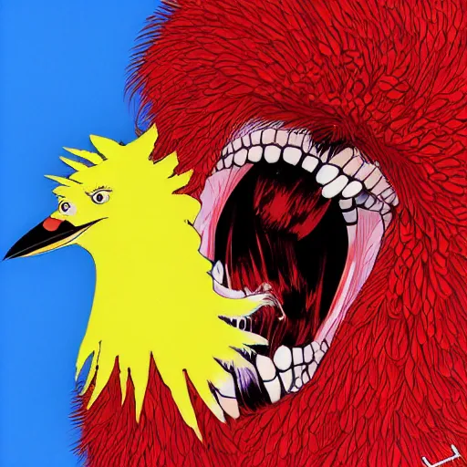 Image similar to illustration of big bird going crazy by ilya kuvshinov katsuhiro otomo