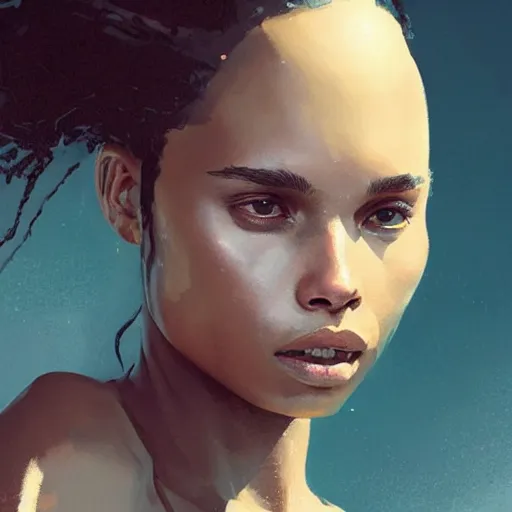 Image similar to “ portrait of zoe kravitz by greg rutkowski, young, attractive, highly detailed portrait, scifi, digital painting, artstation, concept art, smooth, sharp foccus ilustration, artstation hq ”