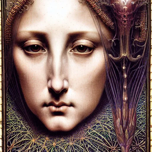 Image similar to detailed realistic beautiful young medieval queen face portrait by jean delville, gustave dore, iris van herpen and marco mazzoni, art forms of nature by ernst haeckel, art nouveau, symbolist, visionary, gothic, pre - raphaelite