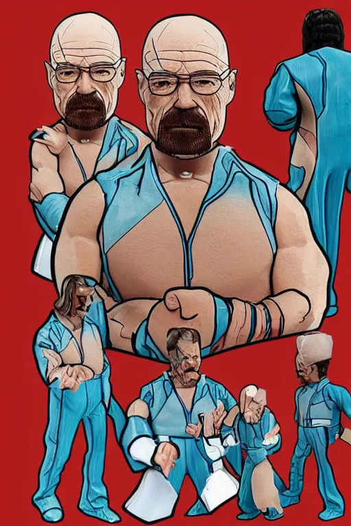 Image similar to detailed illustration, walter white as a 1 9 8 0 s wrestling action figure